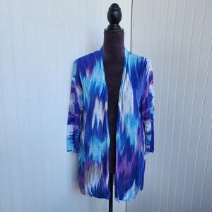 Chicos Womens 2 Large Jeanette Zig Zag Linen Blend Cardigan Knit Sweater Sheer